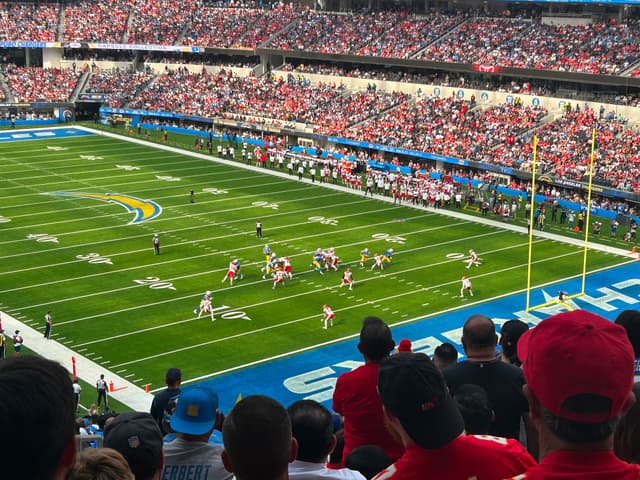 View from the stands of an NFL game at SoFi Stadium